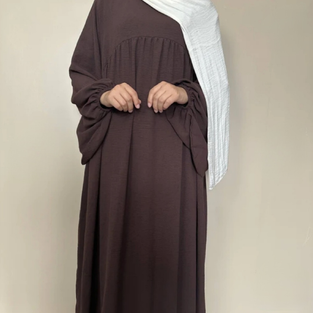 Modest Brown Balloon Sleeve Abaya Dress